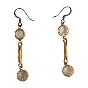 Vintage Gold Bezel Clear Glass Drop Earrings | Double Sided Dangle